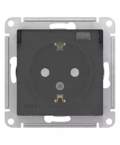 Механизм розетки 1-м СП AtlasDesign Aqua 16А IP44 с заземл. защ. шторки с прозр. крышкой карбон SchE ATN441046