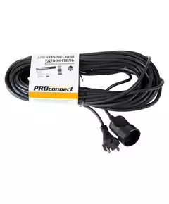 Удлинитель-шнур ПВС 2х0.75 20м без заземл. 6А 1300Вт IP20 черн. PROCONNECT 11-7115