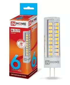 Лампа светодиодная LED-JCD 6Вт 4000К нейтр. бел. G4 570лм 230В IN HOME 4690612036144