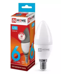Лампа светодиодная LED-СВЕЧА-VC 6Вт свеча 4000К нейтр. бел. E14 570лм 230В IN HOME 4690612020396