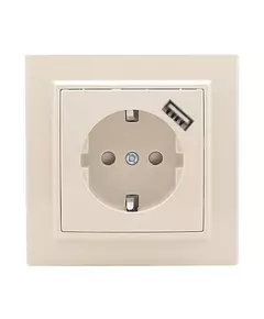 Розетка 1-м СП Минск 16А IP20 с заземл. защ. шторки с заряд. устройством USB 1А беж. EKF ERR16-028-200-USB