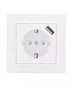 Розетка 1-м СП Минск 16А IP20 с заземл. защ. шторки с заряд. устройством USB 1А бел. EKF ERR16-028-100-USB