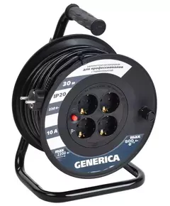 Удлинитель на катушке 4х30м 2P+PE 10А УК30 с термозащ. 3х1.0кв.мм GENERICA IEK WKP10-10-04-30-G