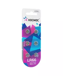 Элемент питания алкалиновый "таблетка" LR66/AG4 для часов (блист.6шт) КОСМОС KOCG4(LR66)6BL