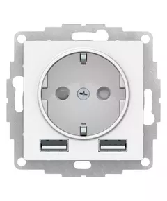 Розетка 3-м СП AtlasDesign 16А IP20 с 2-мя заряд. устройствами USB тип A+A 5В/2.4А 2х5В/1.2А механизм бел. SchE ATN000130