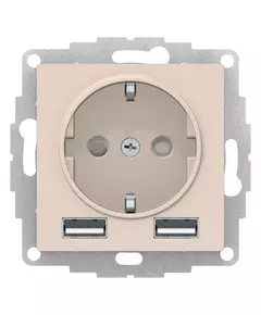 Розетка 3-м СП AtlasDesign 16А IP20 с 2-мя заряд. устройствами USB тип A+A 5В/2.4А 2х5В/1.2А механизм беж. SchE ATN000230