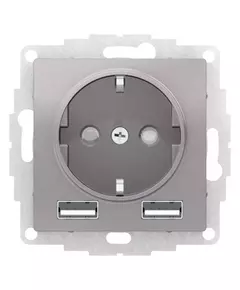 Розетка 3-м СП AtlasDesign 16А IP20 с 2-мя заряд. устройствами USB тип A+A 5В/2.4А 2х5В/1.2А механизм алюм. SchE ATN000330
