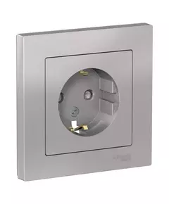 Розетка 1-м СП AtlasDesign 16А IP20 с заземл. защ. шторки в сборе алюм. SchE ATN000344