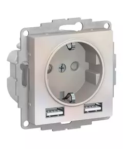 Розетка 3-м СП AtlasDesign 16А IP20 с 2-мя заряд. устройствами USB тип A+A 5В/2.4А 2х5В/1.2А механизм жемчуж. SchE ATN000430