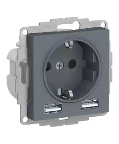 Розетка 3-м СП AtlasDesign 16А IP20 с 2-мя заряд. устройствами USB тип A+A 5В/2.4А 2х5В/1.2А механизм грифель SchE ATN000730