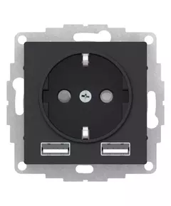 Розетка 3-м СП AtlasDesign 16А IP20 с 2-мя заряд. устройствами USB тип A+A 5В/2.4А 2х5В/1.2А механизм карбон SchE ATN001030