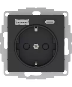 Розетка AtlasDesign 16А с 2-мя заряд. устройствами USB тип A+C 5В/2.4А 2х5В/1.2А механизм карбон SchE ATN001032