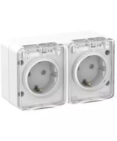 Розетка 2-м ОП AtlasDesign Profi54 16А IP54 250В с заземл. защ. шторки бел. SchE ATN540126