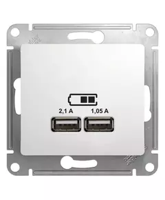 Розетка USB 2-м СП Glossa A+A 5В/2.1А 2х5В/1.05А механизм бел. SchE GSL000133