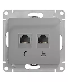 Розетка компьютерная + телефонная 2-м СП Glossa RJ45 + RJ11 кат.5E механизм алюм. SchE GSL000385