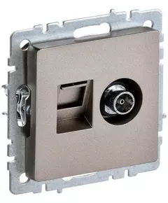 Розетка компьютерная + телевизионная 2-м Brite РТВ/РК12-БрШ RJ45 кат.5E + TV шампань IEK BR-AK20-1-K37