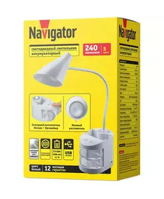 Светильник светодиодный 93 159 NDF-D036-5W-4K-WH-LED 5Вт 4000К 240лм настольный сенсор USB с подставкой для канц. на основании бел. Navigator 93159