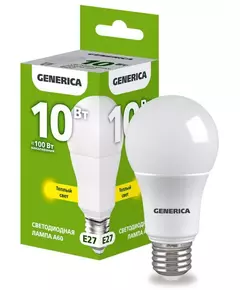 Лампа светодиодная A60 10Вт грушевидная 3000К E27 230В GENERICA LL-A60-10-230-30-E27-G