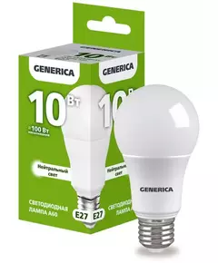 Лампа светодиодная A60 10Вт грушевидная 4000К E27 230В GENERICA LL-A60-10-230-40-E27-G