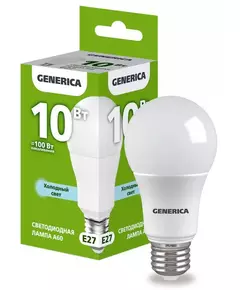 Лампа светодиодная A60 10Вт грушевидная 6500К E27 230В GENERICA LL-A60-10-230-65-E27-G