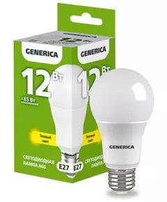 Лампа светодиодная A60 12Вт грушевидная 3000К E27 230В GENERICA LL-A60-12-230-30-E27-G