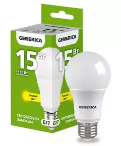 Лампа светодиодная A60 15Вт грушевидная 3000К E27 230В GENERICA LL-A60-15-230-30-E27-G
