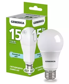 Лампа светодиодная A60 15Вт грушевидная 6500К E27 230В GENERICA LL-A60-15-230-65-E27-G
