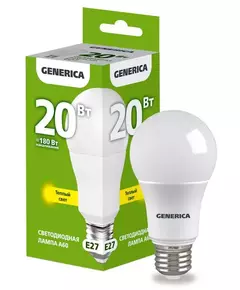 Лампа светодиодная A60 20Вт грушевидная 3000К E27 230В GENERICA LL-A60-20-230-30-E27-G