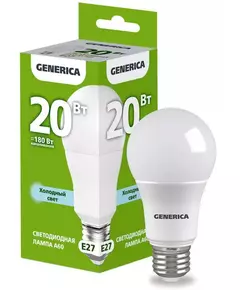 Лампа светодиодная A60 20Вт грушевидная 6500К E27 230В GENERICA LL-A60-20-230-65-E27-G