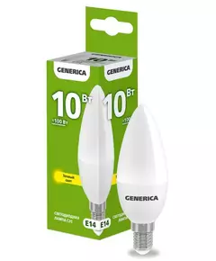 Лампа светодиодная C35 10Вт свеча 3000К E14 230В GENERICA LL-C35-10-230-30-E14-G