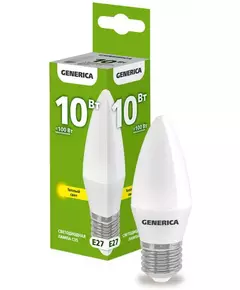 Лампа светодиодная C35 10Вт свеча 3000К E27 230В GENERICA LL-C35-10-230-30-E27-G