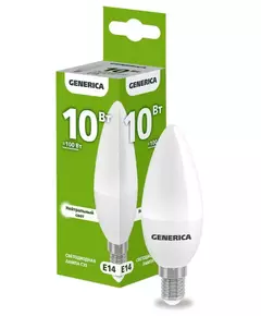 Лампа светодиодная C35 10Вт свеча 4000К E14 230В GENERICA LL-C35-10-230-40-E14-G