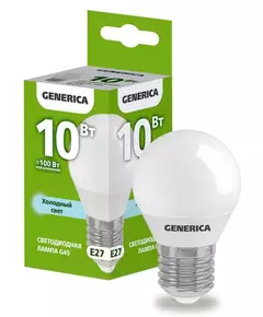 Лампа светодиодная G45 10Вт шар 6500К E27 230В GENERICA LL-G45-10-230-65-E27-G