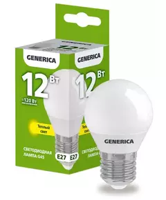 Лампа светодиодная G45 12Вт шар 3000К E27 230В GENERICA LL-G45-12-230-30-E27-G
