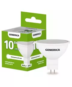 Лампа светодиодная MR16 10Вт софит 4000К GU5.3 230В GENERICA LL-MR16-10-230-40-GU5-G