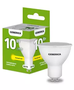 Лампа светодиодная PAR16 10Вт софит 3000К GU10 230В GENERICA LL-PAR16-10-230-30-GU10-G