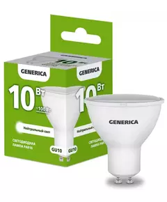 Лампа светодиодная PAR16 10Вт софит 4000К GU10 230В GENERICA LL-PAR16-10-230-40-GU10-G