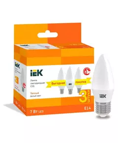 Лампа светодиодная C35 свеча 7Вт 230В 3000К E14 (уп.3шт) IEK LLE-C35-07-230-30-E14-3