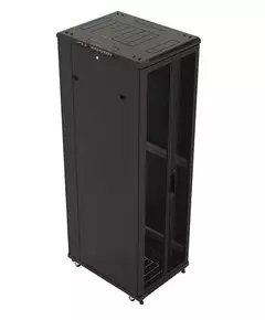 Шкаф TTB-4781-DD-RAL9004 напол. 19дюйм 47U 2277х800х1000мм передн. и задн. распашные перфор. двери (75%) ручка с замком крыша нового типа (RAL 9004) (разобранный) черн. Hyperline 392700