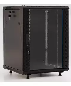 Шкаф настенный TWB-FC-1866-GP-RAL9004 19дюйм. 18U 908х600х600мм стекл. дверь с перфорацией по бокам ручка с замком с возмож. установки на ножки черн. (разобранный) Hyperline 395560