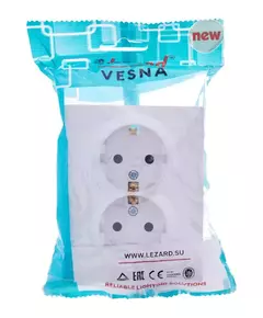 Розетка 2-м СП VESNA с заземл. со шторками ПБТ бел. LEZARD 742-0200-178B