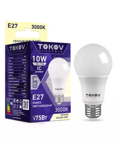 Лампа светодиодная 10Вт А60 3000К Е27 176-264В TOKOV ELECTRIC TKE-A60-E27-10-3K