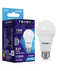 Лампа светодиодная 15Вт А60 6500К Е27 176-264В TOKOV ELECTRIC TKE-A60-E27-15-6.5K