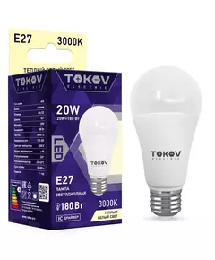 Лампа светодиодная 20Вт А60 3000К Е27 176-264В TOKOV ELECTRIC TKE-A60-E27-20-3K