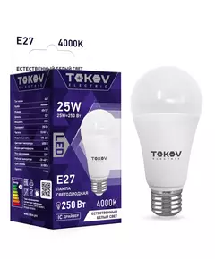 Лампа светодиодная 25Вт А60 4000К Е27 176-264В TOKOV ELECTRIC TKE-A60-E27-25-4K