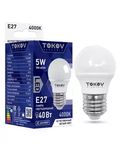 Лампа светодиодная 5Вт G45 4000К Е27 176-264В TOKOV ELECTRIC TKE-G45-E27-5-4K