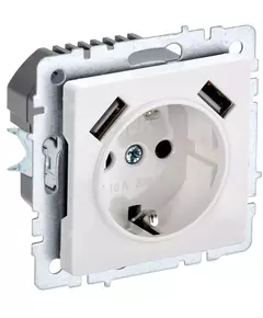 Розетка BRITE РЮш10-1-БрБ 16А с USB A+A 2.1А с заземл. защ. шторки бел. IEK BR-R14-16-U21-D21-K01