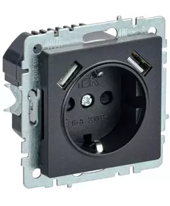 Розетка BRITE РЮш10-1-БрЧ 16А с USB A+A 2.1А с заземл. защ. шторки черн. IEK BR-R14-16-U21-D21-K02
