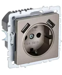 Розетка BRITE РЮш10-1-БрШ 16А с USB A+A 2.1А с заземл. защ. шторки шампань IEK BR-R14-16-U21-D21-K37
