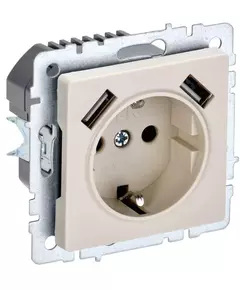 Розетка BRITE РЮш10-2-БрКр 16А с USB A+A 3.1А с заземл. защ. шторки беж. IEK BR-R14-16-U21-D31-K10